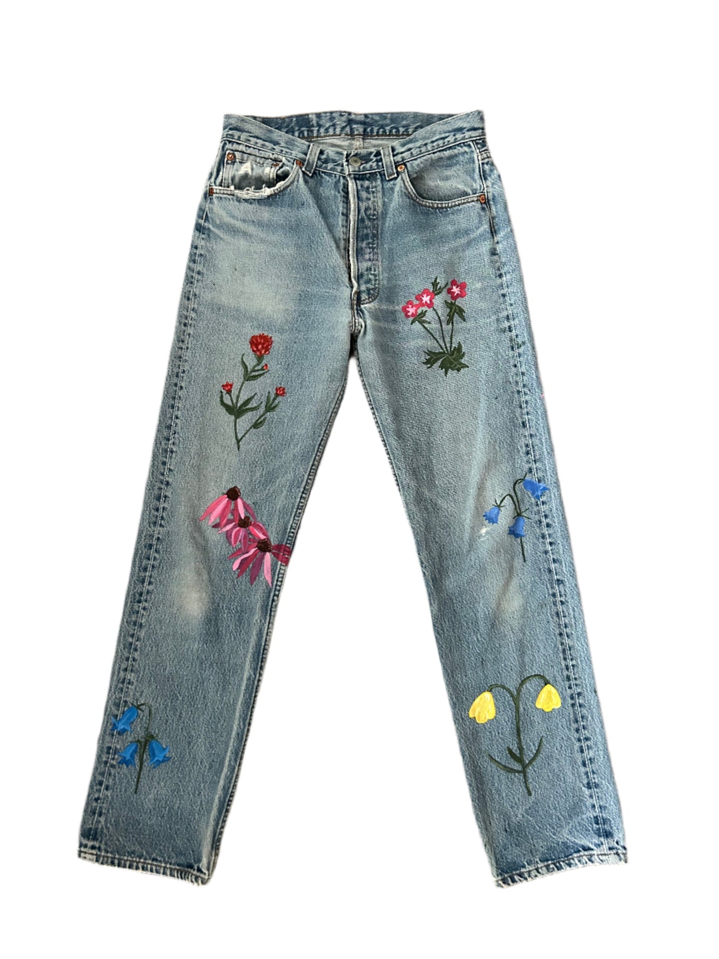 Vintage Hand Painted Wildflower Denim