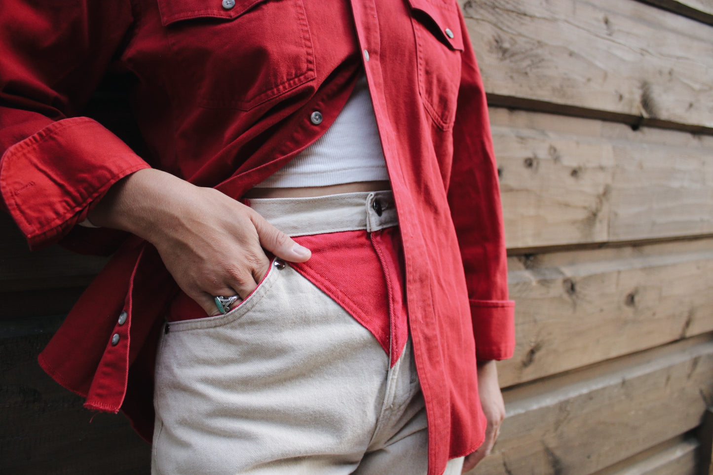 Vintage Red Denim Button Down