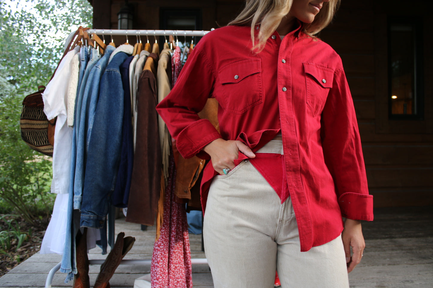 Vintage Red Denim Button Down