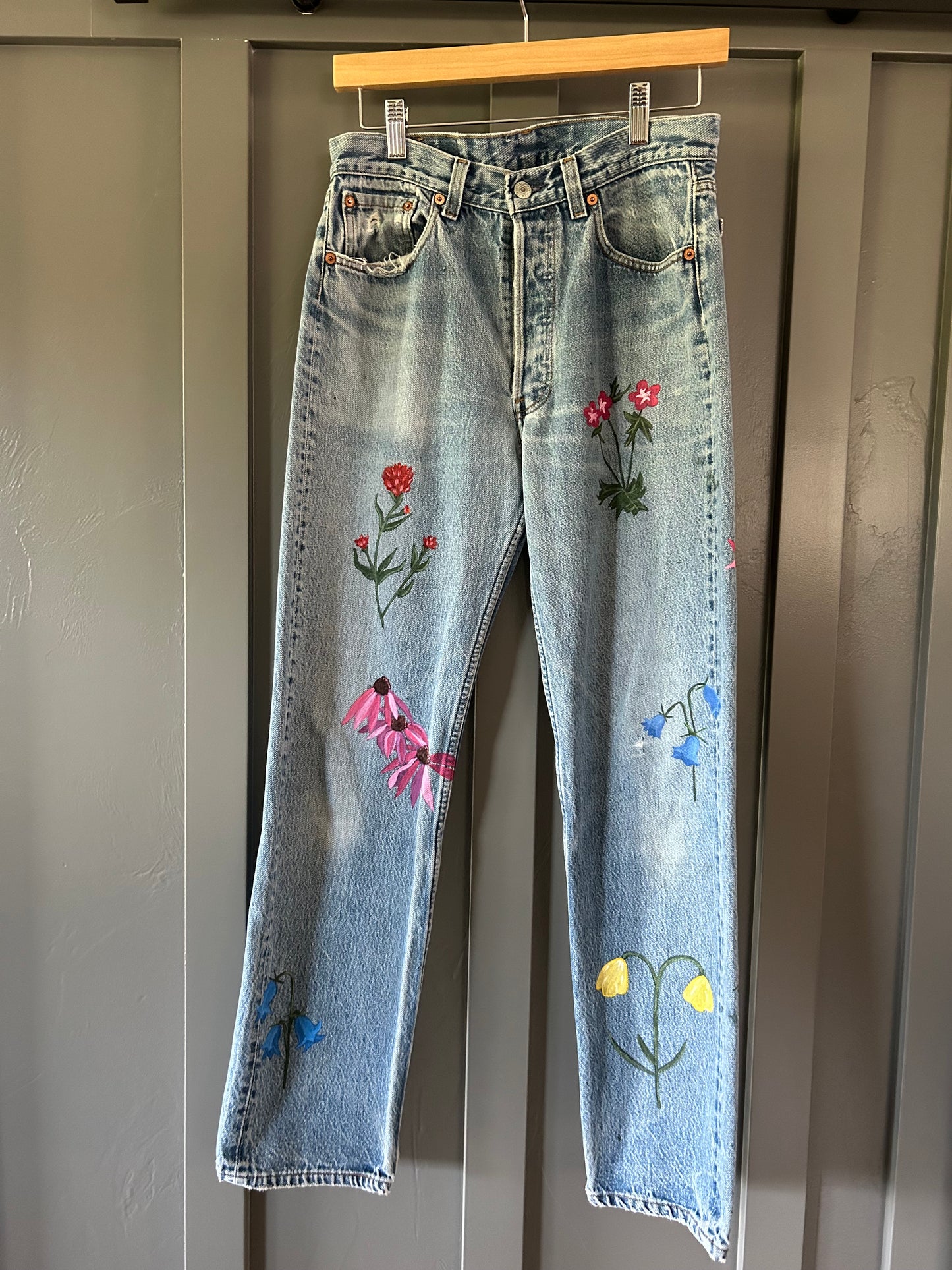 Vintage Hand Painted Wildflower Denim